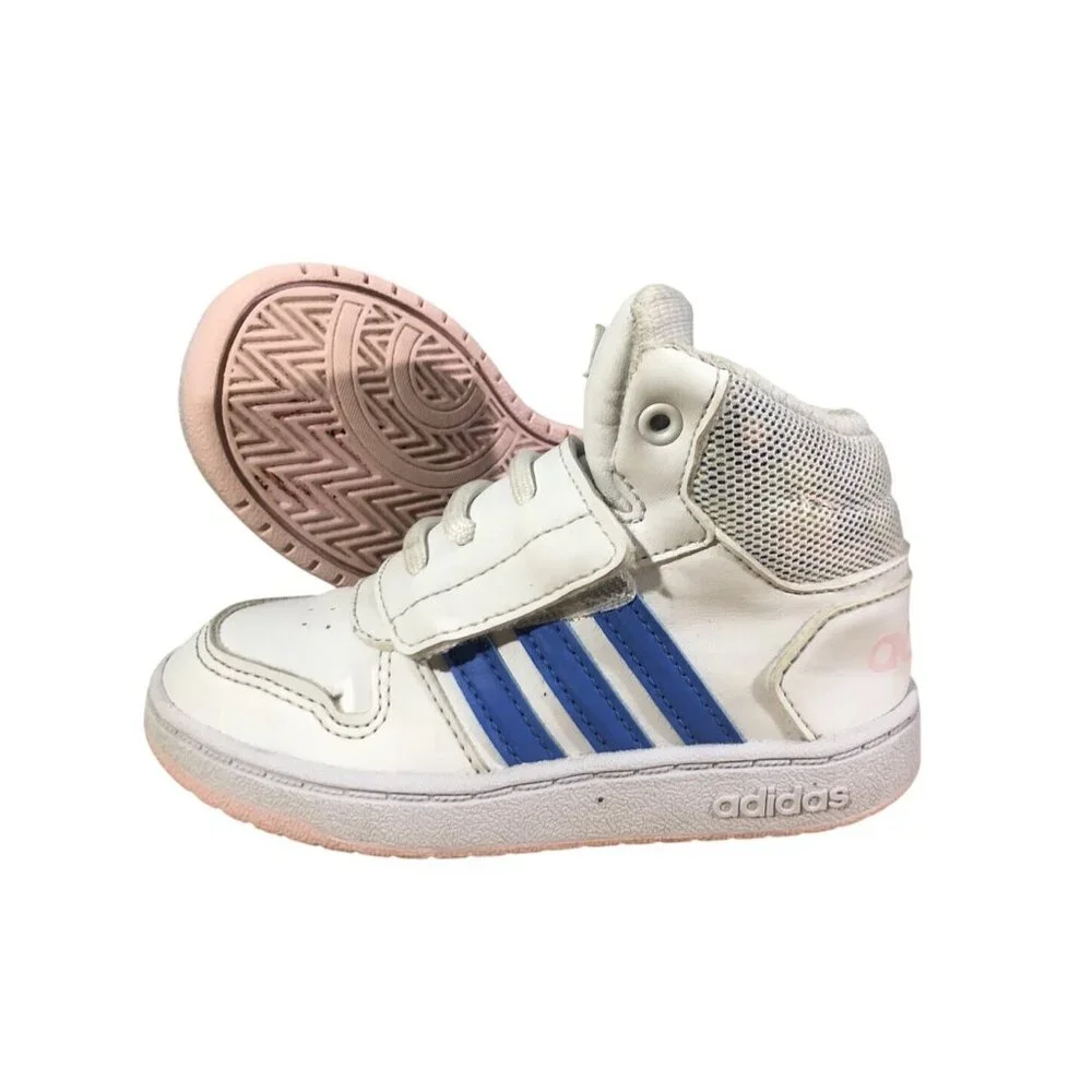 ADIDAS Shoes Hoops‎ White Blue And Pink High Top Girls Size 8